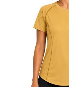 T-shirt de sport pour femme jaune moutarde personnalisé, séchage rapide, polyester, respirant, pour la course à pied, la gym, l'entraînement et le fitness - Product Image 2