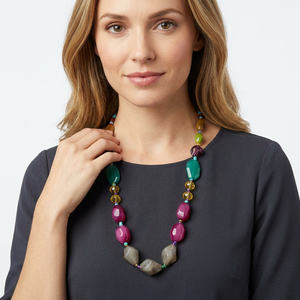 Handmade Resin Craft Beaded Necklace Multicolor Irregular Statement Jewelry Fashion Accessory - Product Image 1