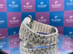 Montre Pragalbh bicolore or rose entièrement sertie de moissanite, quartz, luxe, hip-hop, légère, en acier inoxydable, saphir, étanche - Product Image 5