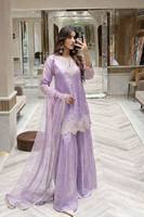 Ensemble Kurti et Palazzo en Soie Fandy Brodé de Paillettes et de Diamants, avec Dupatta en Voile Doux Orné de Perles, Protection Solaire Hivernale, Élégant pour Fêtes Ethniques