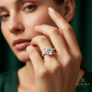 Lab Grown Round Cut Diamond Engagement <b>Ring</b>, Side Micro Pave Half Eternity <b>Open</b> Basket Sparkling Diamond Solitaire <b>Ring</b> For Her - Product Image 3