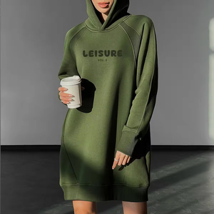 Vestido Sudadera con Capucha Oversize para Mujer OEM ODM, Estampado de Letras, Manga Larga Asimétrica, Tejido Transpirable de Algodón, Ropa de Otoño - Product Image 6
