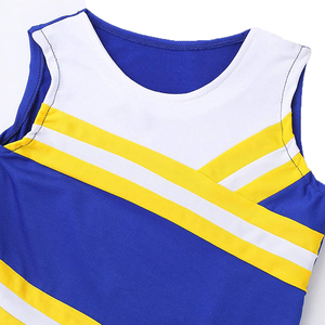 Nouvelle tenue de cheerleading OEM ODM de haute qualité, jupe style blocs de couleurs bleu, jaune, blanc, avec strass, en Spandex/Polyester pour - Product Image 5