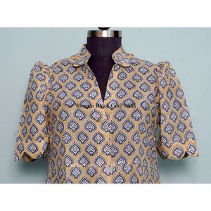 Robe élégante en coton pour femme, style bohème, faite à la main, vintage, tenue d'été florale, demi-manches, longueur midi ou maxi, coupe décontractée à la cheville - Product Image 2