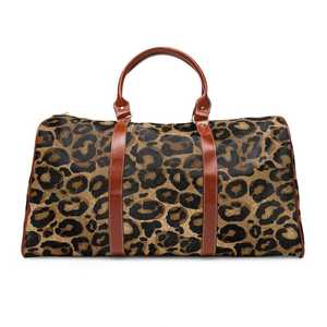 Luxury Hand Crafted Cow Hide Duffel Bag <b>Leopard</b> <b>Print</b> Vintage <b>Belt</b> Zipper Closure Durable Large Capacity Eco-Friendly - Product Image 1