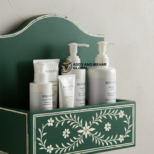 ชั้นวางของติดผนังห้องน้ำลายดอกไม้สีเขียว – ชั้นวางของไม้สำหรับอุปกรณ์อาบน้ำและของใช้ในห้องน้ำ - Product Image 5