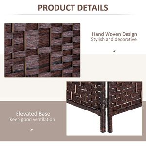 "6FT Tall Brown Lightweight Portable Laser Cut Wicker & Metal <b>Folding</b> Privacy <b>Screen</b> for Bedroom Art Style" - Product Image 6