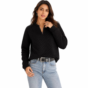 High Quality Luxury Rhinestone Textured Sweater <b>Top</b> Manufacturer Clothing Women's Hoodies Custom <b>Shimmer</b> with Split Neck Sleeves - Product Image 2