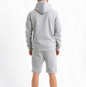 <b>Men's</b> Two Piece Hooded Fleece Tracksuit Gray Cotton Blend Workout <b>Shorts</b> Set Zip Up Sweatshirt Casual Gym Wear - Product Image 4