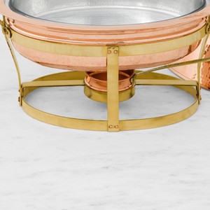 Ensemble de réchauds de luxe en cuivre martelé, chauffe-plats ronds en acier inoxydable avec insert en verre pour buffets d'hôtel et traiteurs de mariage - Product Image 4