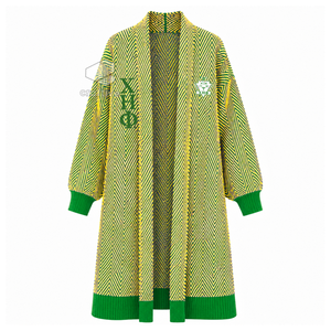 Cardigan long en maille chevron pour femme Chi Eta Phi Sorority, ouvert sur le devant, avec poignets côtelés brodés, vêtement d'extérieur - Product Image 1