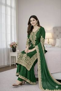 <b>Green</b> Embroidered Pakistani Suit With <b>Net</b> Dupatta For Women Traditional Wedding Wear Indian Ethnic Dress - Product Image 3