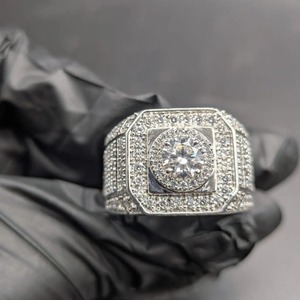 <b>Mens</b> Moissanite <b>Silver</b> Iced Out Square Halo Hip Hop Engagement <b>Ring</b> 925 Sterling <b>Silver</b> Luxury Fashion Jewelry for <b>Men</b> - Product Image 1