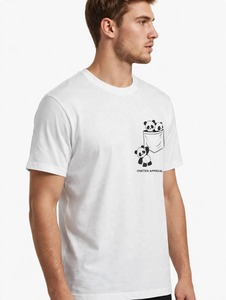 ONETEN APPAREL เสื้อยืดคอกลมแขนสั้นผู้ชายลายการ์ตูนแพนด้าสีขาว - Product Image 6