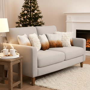 SOGA Juego de 6 Fundas de Almohada Decorativas de 45 cm, 2 con Piel Sintética Degradada y 4 con Pompones Crema en Cuadros para Sofás de Sala de Estar y Dormitorio - Product Image 6