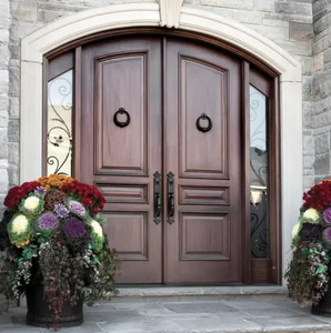 Porte d'entrée en bois massif de teck et chêne de qualité supérieure, à ouverture latérale, minimaliste, pour villa, avec isolation acoustique et surface finie haute durabilité, pour usage extérieur. - Product Image 1