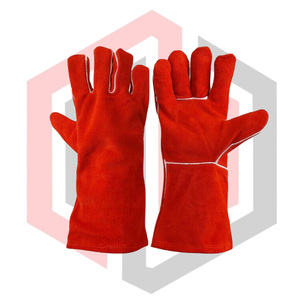 Guantes de Seguridad Reforzados de Cuero Rojo, Guantes de Soldador Resistentes al Calor, Ignífugos, Antivibración, 14 Pulgadas, Guantes TIG MIG - Product Image 1