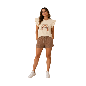 Hot Sale Women's 2-Piece Shorts Set Crew Neck Short Sleeve Sequined Breathable Ruffle Sleeve Casual All Season 2-Piece Short Set - Product Image 1