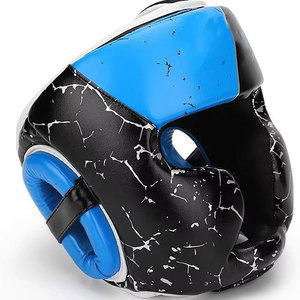 Protège-tête de boxe en cuir PU avec impression craquelée noir et bleu, équipement de protection, fermeture auto-agrippante, unisexe, adultes, usage universel - Product Image 3