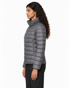 Chaqueta acolchada ligera gris para mujer, con cuello alto y cremallera, abrigo informal de invierno, ropa exterior cálida, chaqueta acolchada. - Product Image 2