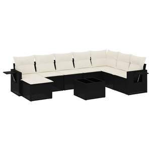 Conjunto de Sofás de Jardín en Negro y Crema, Muebles de Exterior de Ratán PE con Cojines de Espuma de Alta Densidad, Diseño Contemporáneo - Product Image 4