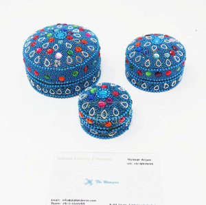 Juego de 3 Cajas de Joyería Decorativas para el Hogar, Caja Redonda de Laca con Cuentas Brillantes, Estilo Indio - Product Image 4