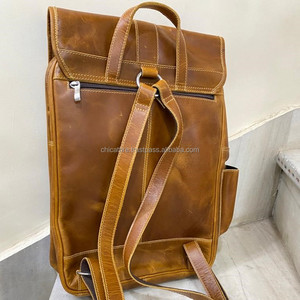Nouveau Style Vintage Look marron Crunch cuir sac à dos voyage sac à dos bureau en cuir grande capacité sac de voyage pour hommes et femmes - Product Image 5