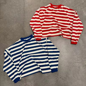 เสื้อยืดสตรีทแวร์ลำลองแบบคัสตอม ผ้าฝ้าย 100% คอกลมทรงหลวม ลายทาง แขนยาว สำหรับผู้ชาย เสื้อยืดออกแบบสตรีทแวร์ตามสั่ง - Product Image 3