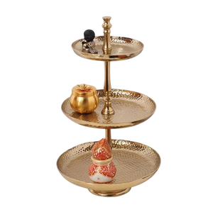 <b>Round</b> Two Tier Stainless Steel Cake Stand With Floral Design Dessert Display <b>Tray</b> Home And Wedding Party Tabletop Cake Stand - Product Image 6