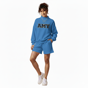Breathable Women Mockneck And Shorts <b>Set</b> 100% Cotton Material Winter Wear 2 Piece Shorts <b>Set</b> OEM Service - Product Image 5