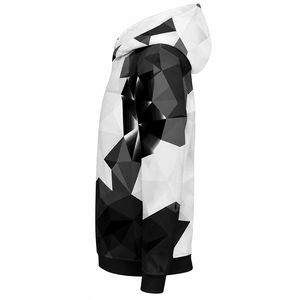 Sweat à capuche unisexe noir et blanc abstrait géométrique de qualité supérieure, imprimé par sublimation personnalisée - Product Image 2