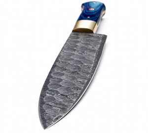 Cuchillo de Chef de Acero de Damasco Hecho a Mano – Herramienta Profesional para Cortar en la Cocina con Mango de Madera Azul - Product Image 3
