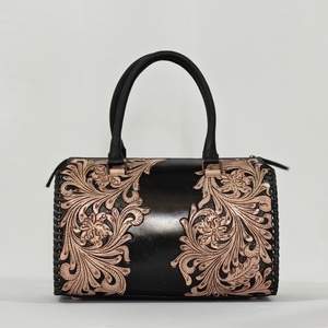 Hot Sale Hand Tooled Leather Black Floral <b>Large</b> Shoulder Bag & Hand Tooled Embossed Leather <b>Envelope</b> Bag Combo Sets For Women - Product Image 5