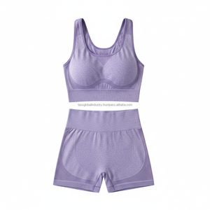 Women's Yoga Workout Set Blue High Waist Solid Ribbed Sleeveless Custom OEM Wholesale - Product Image 4