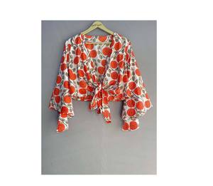Top Corto Tipo Wrap con Estampado Floral de Algodón Indio, Hecho a Mano, Estilo Bohemio, Ropa Casual de Verano para Mujer, Talla Única - Product Image 1