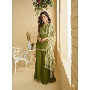 NOUVEAU LANCEMENT : Ensemble Salwar Kameez Moderne en Soie Chinon Froissée avec Broderie et Sequins, Toutes Saisons - Product Image 1