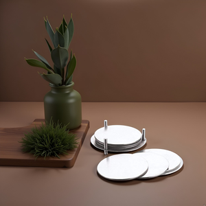 Stainless Steel Round Coasters <b>Set</b> of <b>6</b> with Stand Polished Metal Drink for Home Coffee <b>Mugs</b> and Glasses Office Restaurant Decor - Product Image 4