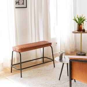 Vandana Vertex Lyra <b>bench</b> in brown leather and black <b>metal</b> - Product Image 1