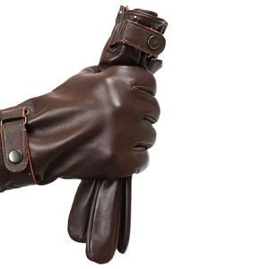 Leather Winter <b>Gloves</b> Wrist Length Thermal Microfiber Lined Touchscreen Enabled Retro Style for Outdoor Daily Use - Product Image 4