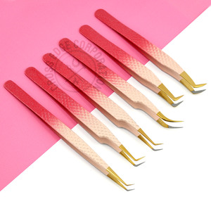 Wholesale Glitter pink Fiber Tweezer Lash Extension Anti-static Stainless Steel Eyelash Tweezers for Eyelash Application - Product Image 1