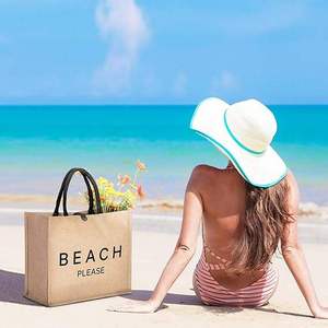 Large Jute Picnic Tote <b>Bag</b> Waterproof Lining Eco Friendly Grocery Carry <b>Bag</b> - Product Image 1