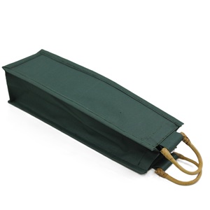 Custom Design Coated Polyester Waterproof Wine Bag With wooden Cane Handle Party Carrying Wine Bottle Shopping Bag for Promotion - Product Image 4