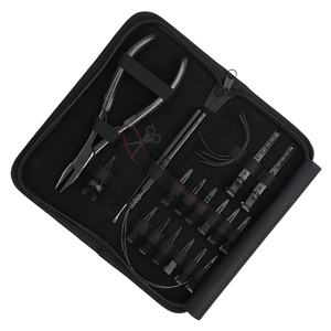 Hair Extension Tools Kit with Matte Black Micro Link Plier Microlink Pulling Hook Loop Set Sectioning Grips Weaving <b>Needles</b> - Product Image 1