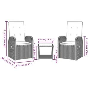 Juego de comedor de patio de ratán polivinílico gris de 3 piezas con cojines Juegos de jardín - Product Image 4