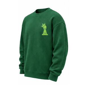 <b>Men</b> Waffle Knit Sweatshirt Long Sleeve Crewneck Pullover Casual Textured <b>Thermal</b> <b>Top</b> Custom OEM Streetwear Manufacturer Factory - Product Image 3