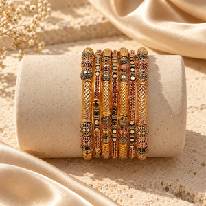 Juego de Brazaletes con Diseño Tejido y Baño de Oro para Mujer, Joyería Artificial Tradicional Multitono para Bodas, Pedidos al por Mayor - Product Image 3