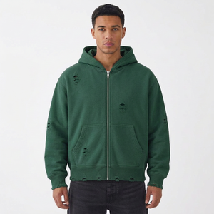 Sweat-shirt à capuche zippé pour homme, effet vieilli, en molleton de coton épais, coupe classique, style streetwear, fournisseur de vêtements en gros - Product Image 3