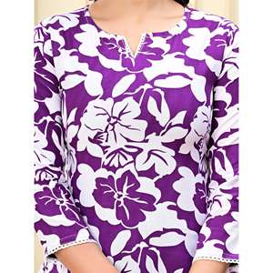 Kurta Casual para Mujer Aarti Fashion, Cuello en V, Manga Tres Cuartos, Silueta Holgada, Transpirable, Estampado Floral Digital para Uso Diario - Product Image 3