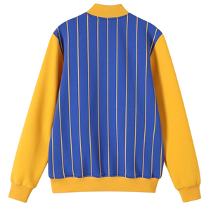 Chaqueta Varsity de Forro Polar Técnico con Rayas Azul Rey y Amarillo para Mujer, con Letras Bordadas en Chenille y Escudo, Cremallera Completa y Ribetes, Estilo Casual - Product Image 2