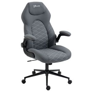 Sedia da Ufficio Grigio Scuro con Schienale Alto, Braccioli Ribaltabili, Altezza Regolabile, Ruote Girevoli e Funzione di Inclinazione (Base in Nylon) - Product Image 1